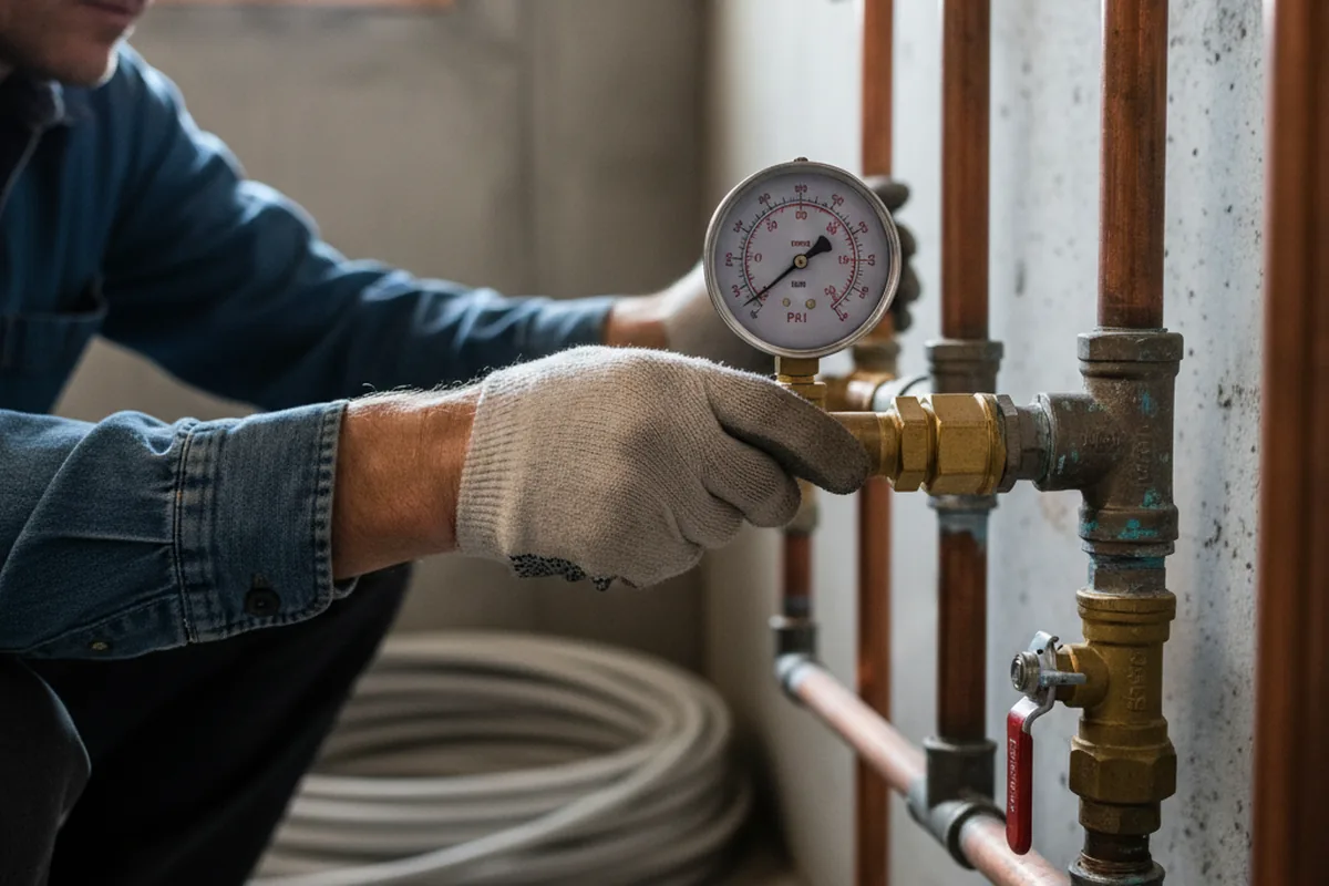 Pressure testing a repaired line during Water Line Repair in Colgate